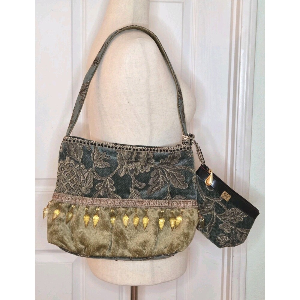 Vintage Sharif Tapestry Shoulder Bag Teal Green Floral With Cosmetic Bag NWOT